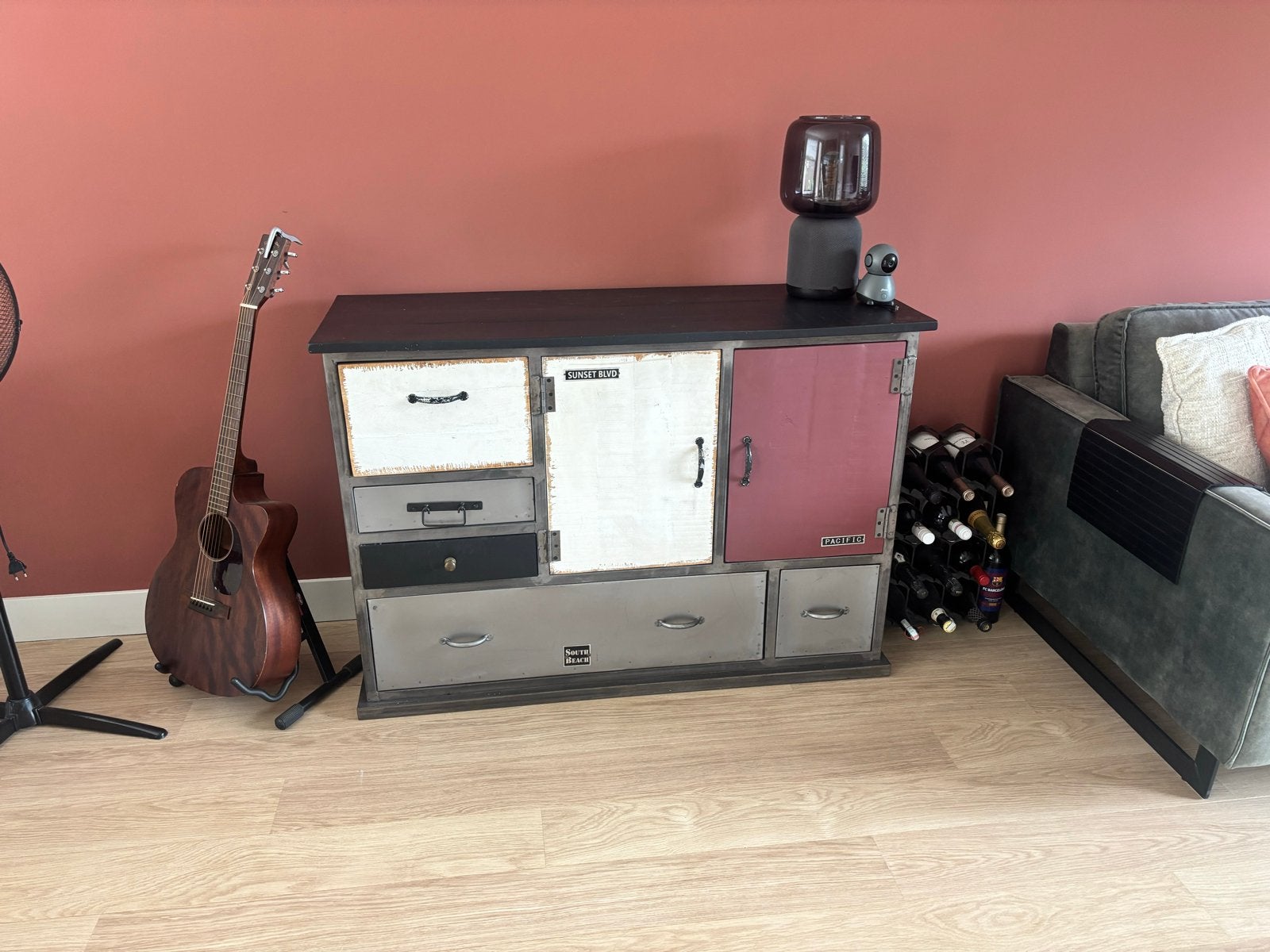 Industriële dressoir kast - 123x40x85 cm, 100 tot 150 cm, Ophalen of Verzenden, Zo goed als nieuw, Metaal