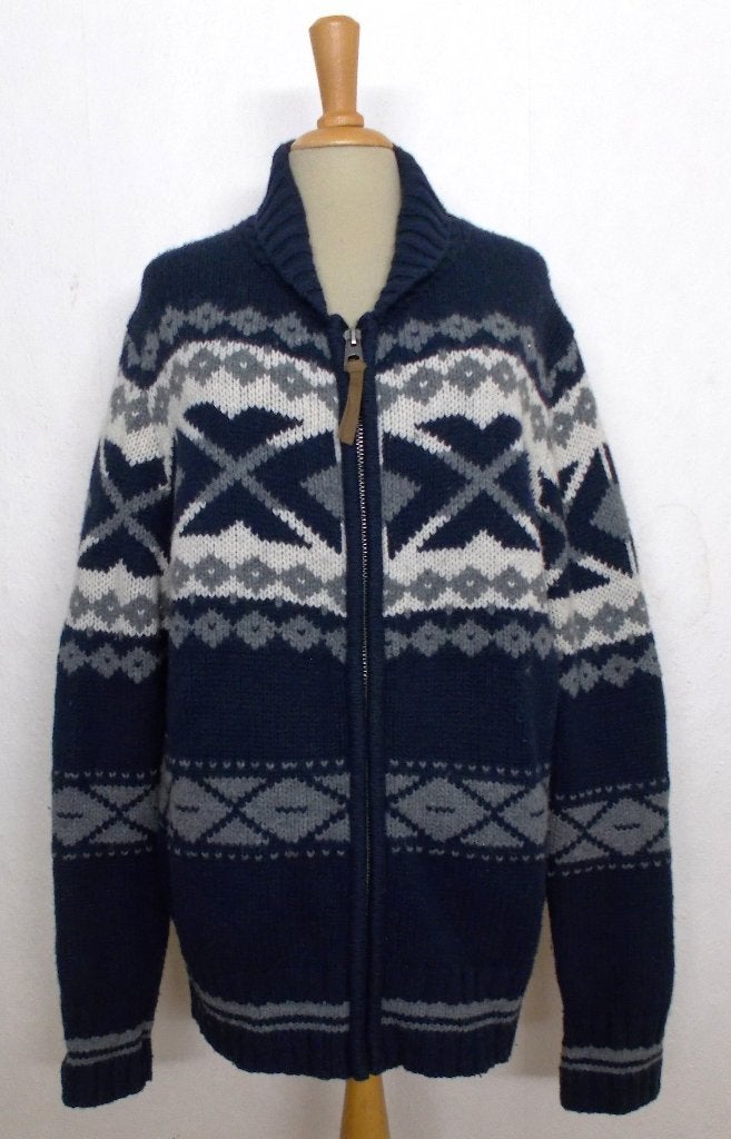 Donkerblauw 55% wol mix Noors/folklore look vest! L, Verzenden, Zo goed als nieuw, Maat 42/44 (L), Blauw