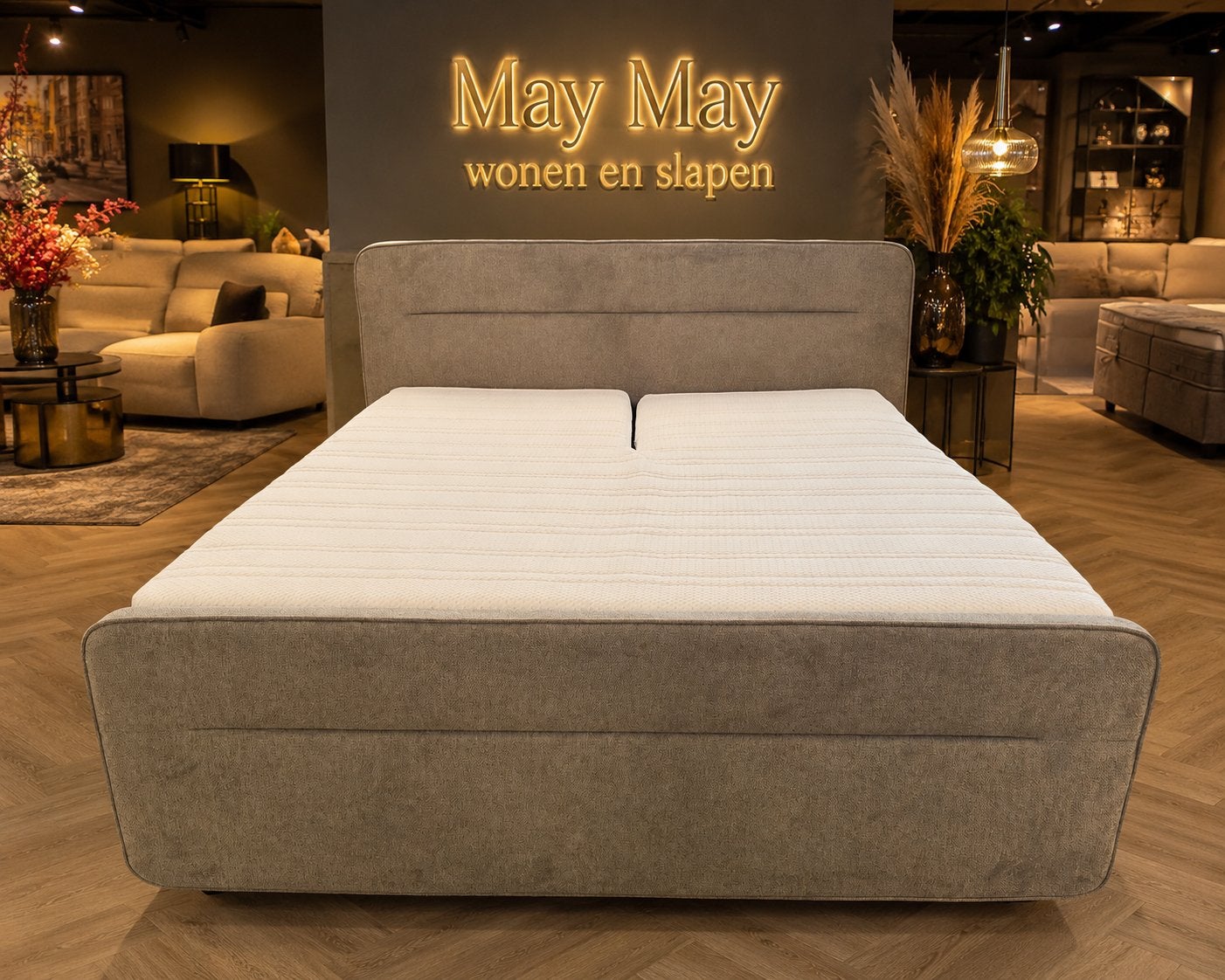 Boxspring 160x200 Elektrisch Grijs Direct/Leverbaar E-7384