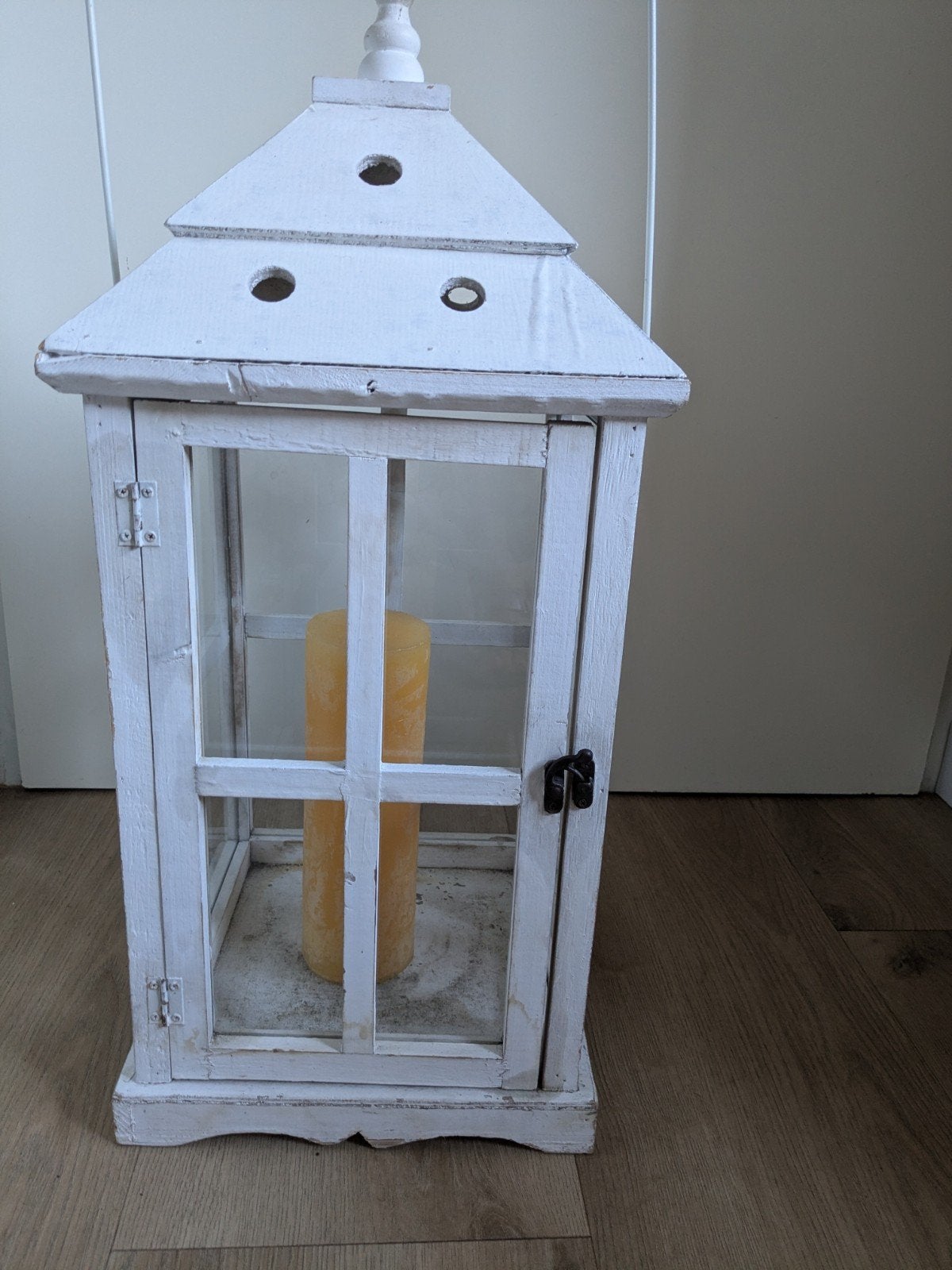 Witte houten lantaarn  landelijk brocante uitstraling 60 cm, Ophalen, Hout, Wit, Gebruikt
