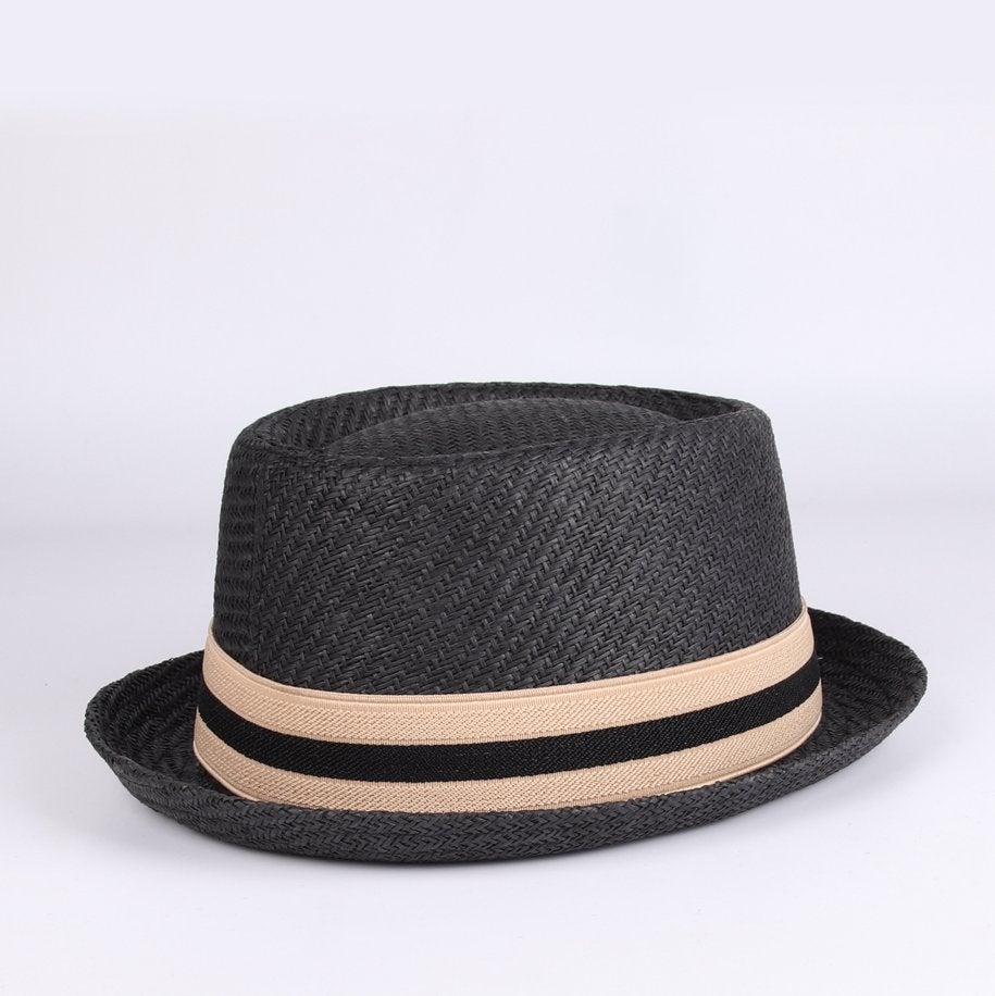 Zwarte stro pork pie hoed / heren dames zomer strand bowler, Verzenden, Nieuw, Hoed