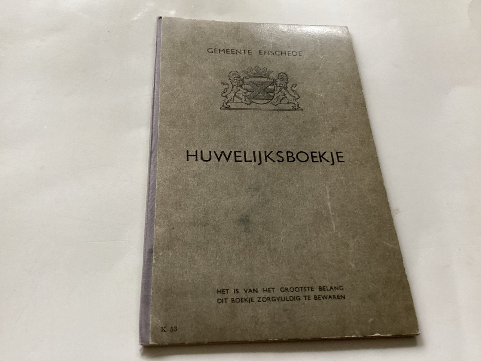 Oud Huwelijksboekje Gemeente Enschede 1919, Ophalen of Verzenden, Zo goed als nieuw