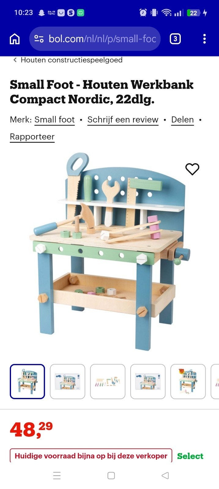 Small Foot Houten Werkbank Compact Nordic, 22-delig, Ophalen, Zo goed als nieuw, Overige merken