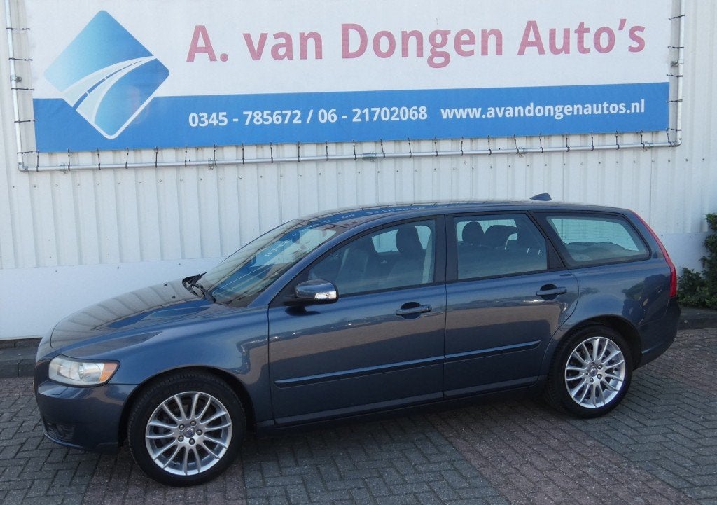 Volvo V50 1.6 EDITION II,Clima,Cruise,Leer,DealerOH,Incl NWE, Voorwielaandrijving, Gebruikt, 4 cilinders, Blauw