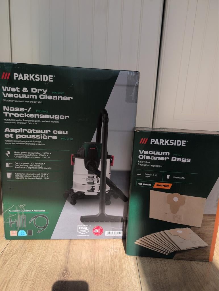 Parkside nat- en droog stofzuiger, Ophalen, Nieuw, Stofzak, 1200 tot 1600 watt