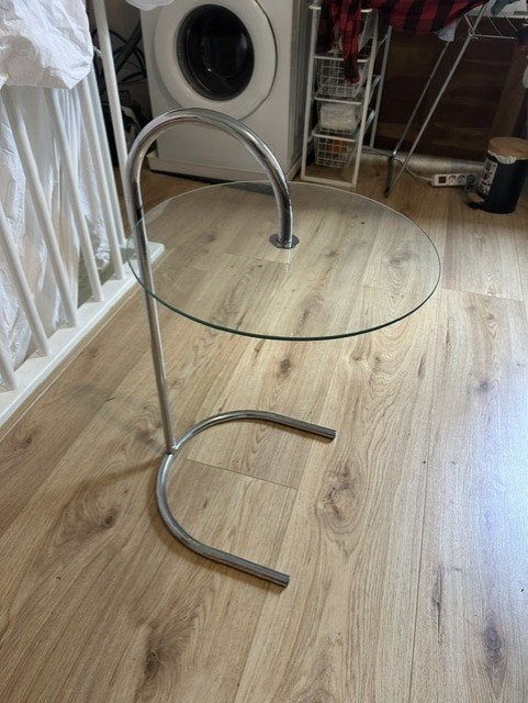 Vintage Design Bijzettafel Chroom met Glas, Minder dan 55 cm, Gebruikt, Rond, Glas
