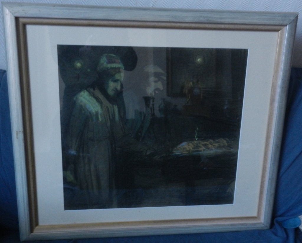 Pastel Nachtelijke kraamverkopers Arjen Galema 1938 45x50, Ophalen of Verzenden