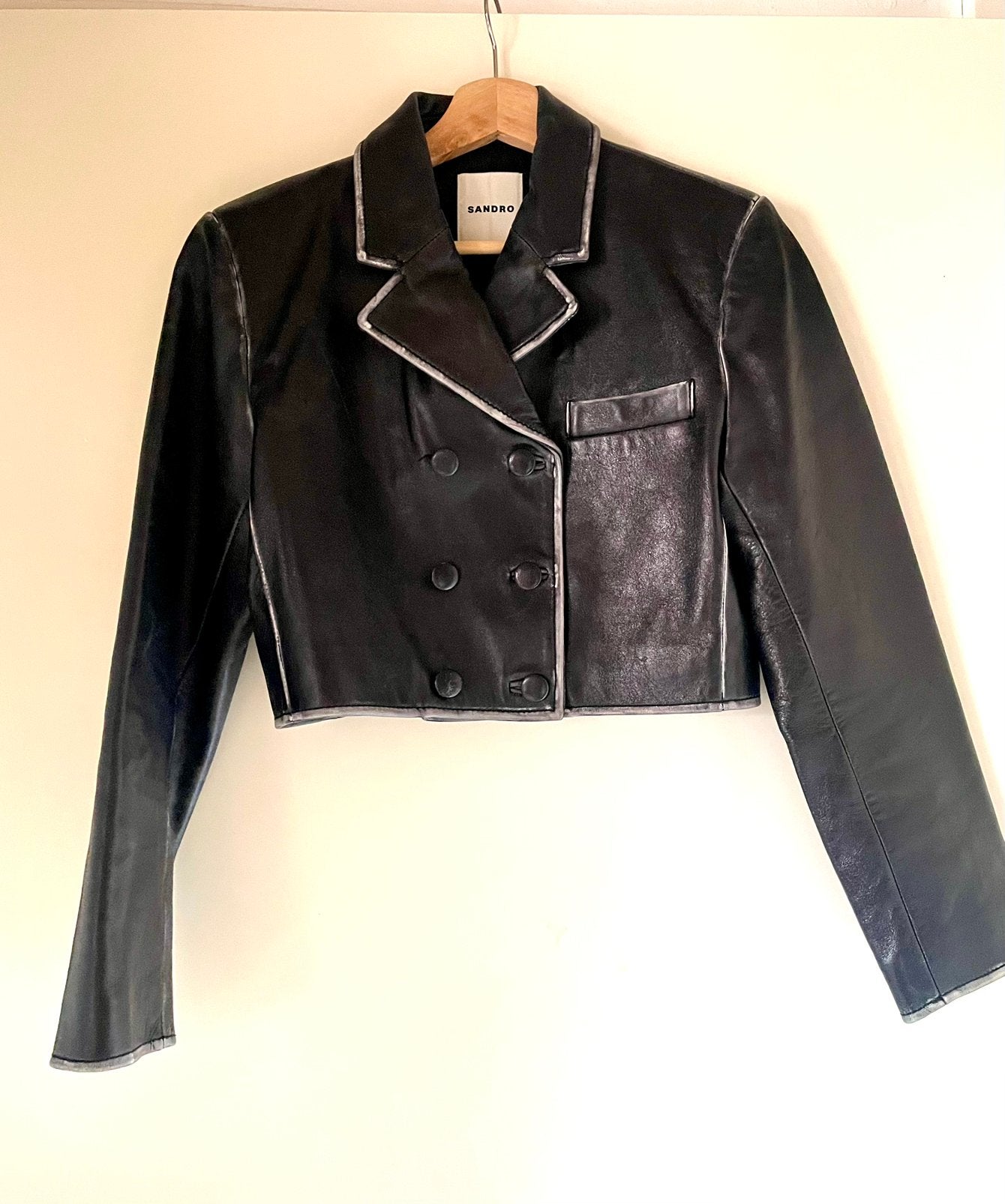 Sandro leren jas, Kleding | Dames, Ophalen of Verzenden, Zo goed als nieuw, Maat 36 (S), Zwart