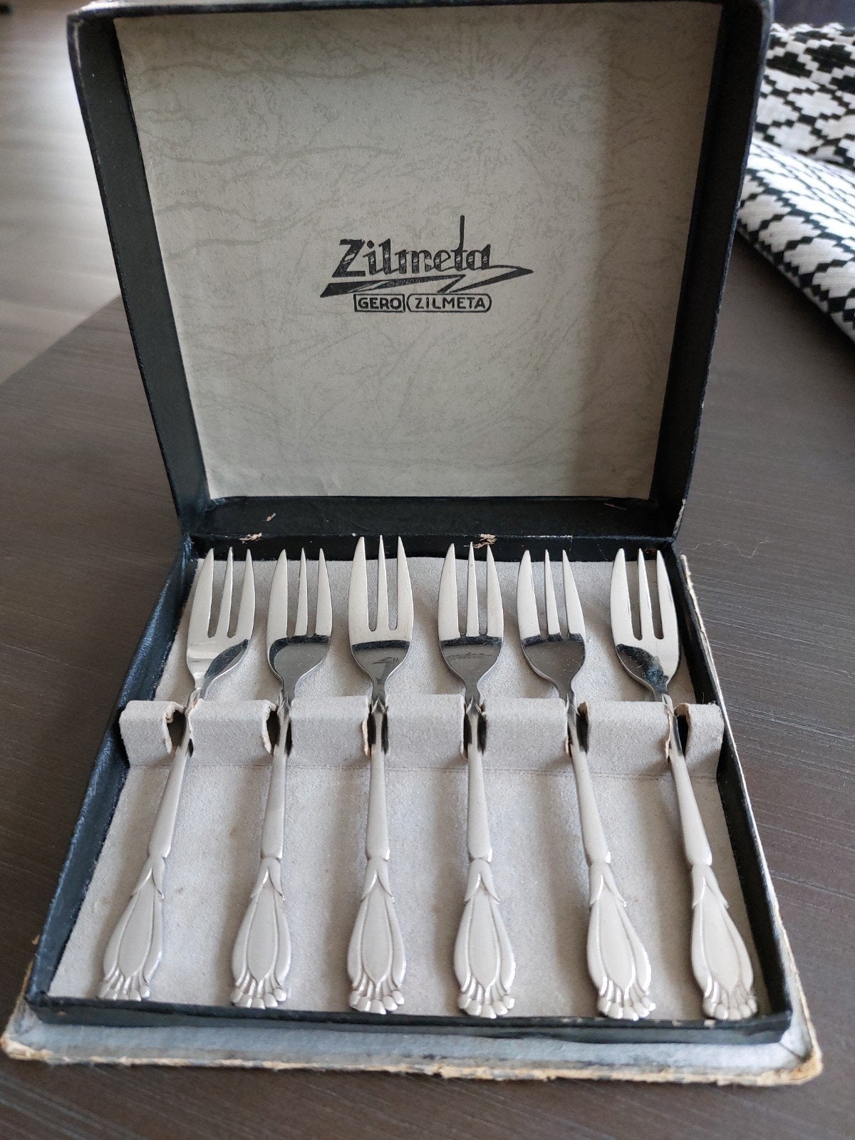 Vintage Gero Zilmeta gebaksvorkjes set in originele doos, Ophalen of Verzenden