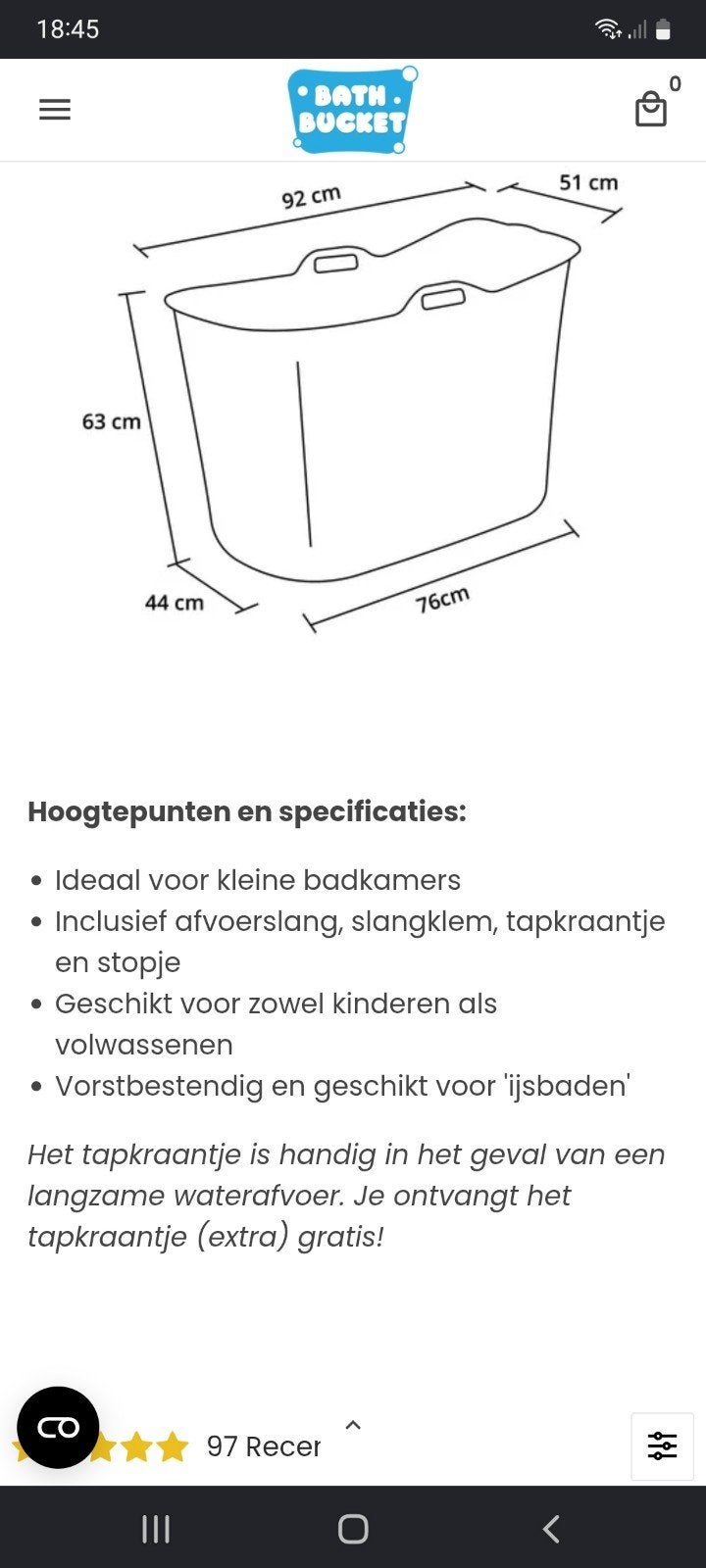 bath bucket, Ophalen, Overige typen, 50 tot 100 cm, Minder dan 100 cm
