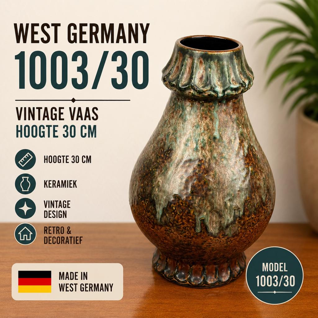Vintage West Germany Keramiek Vaas 1003/30 - Fat Lava Stijl, Ophalen