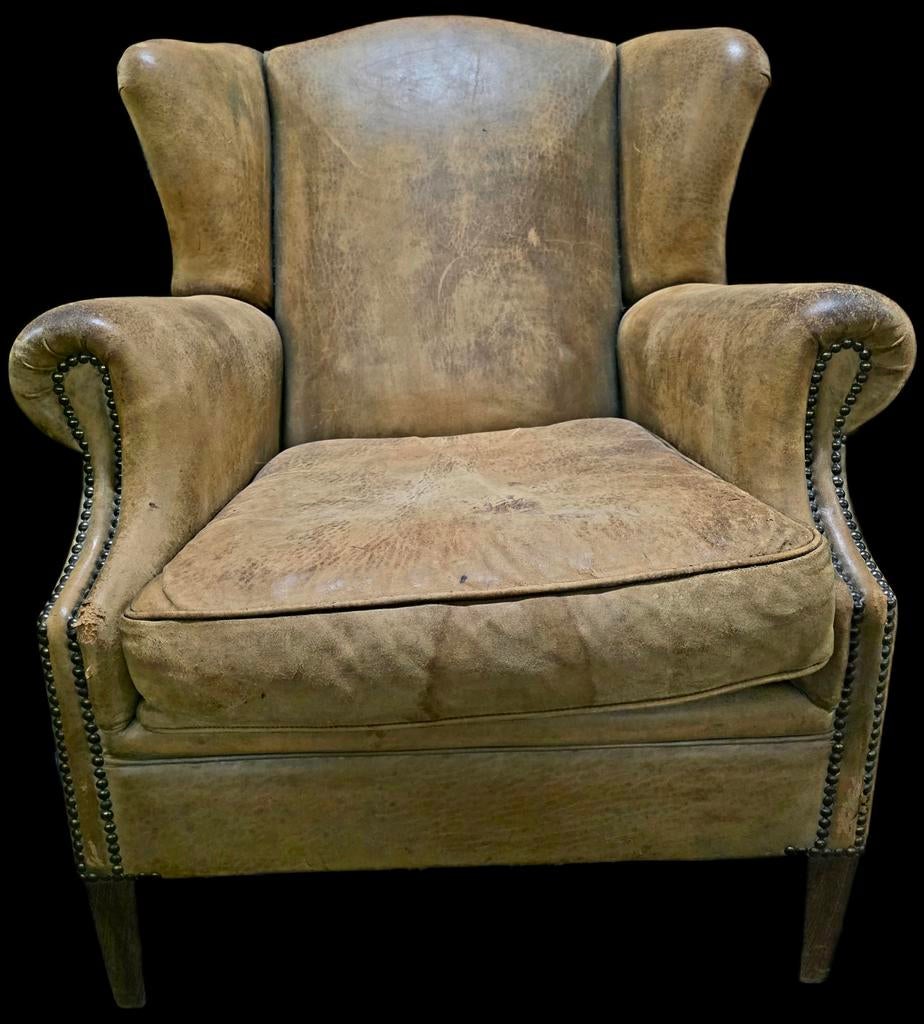 Schapenleren Oorfauteuil - GRATIS BEZORGING, Gebruikt, N.V.T., Vintage, 75 tot 100 cm