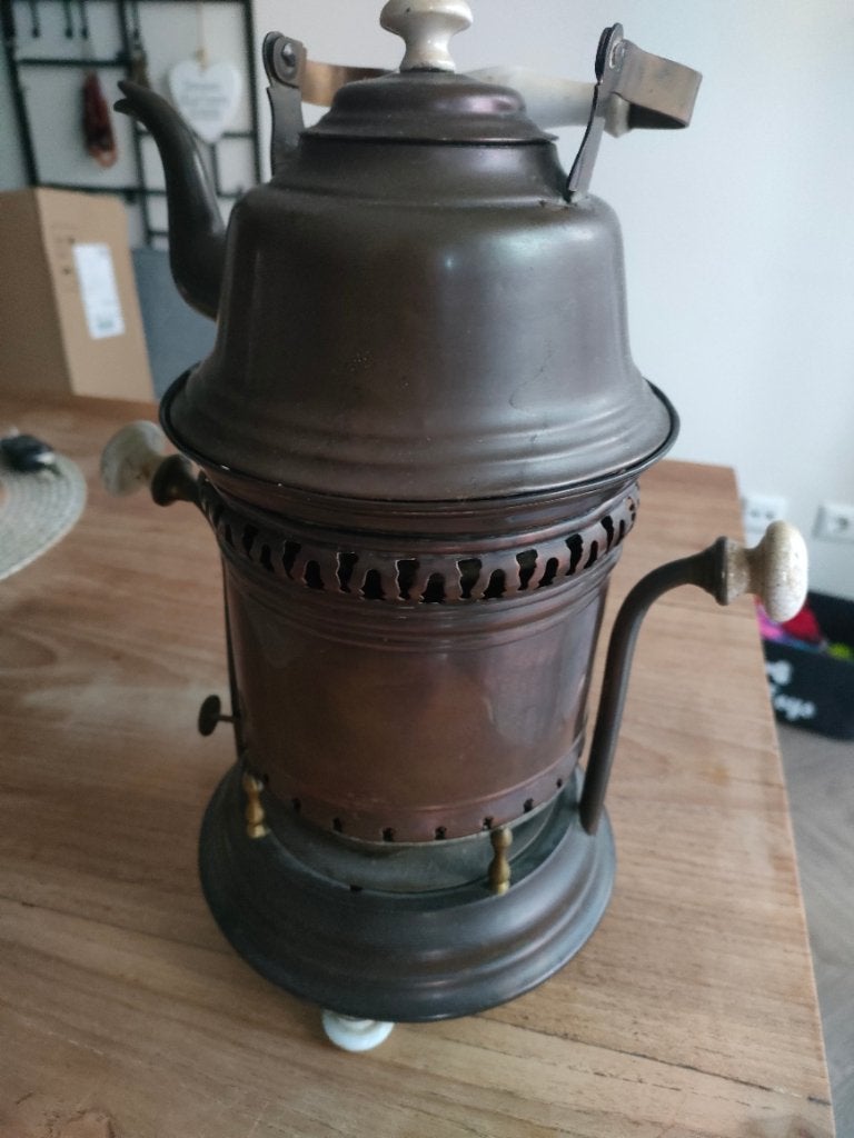 Antieke theepot met brander, Antiek en Kunst, Ophalen