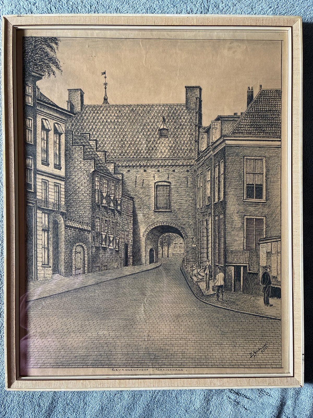 Oude tekening Gevangenpoort Den Haag gesigneerd Swaluw 1922, Antiek en Kunst, Ophalen of Verzenden, Tekening, Potloodtekening