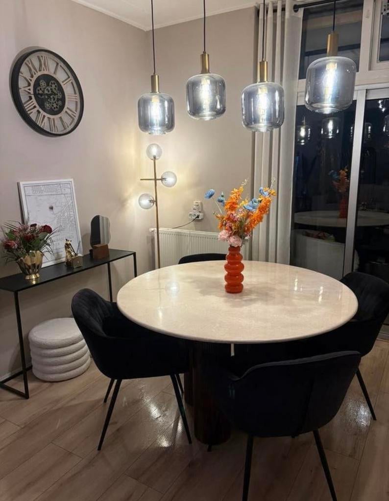 Eleonora Xavi Eettafel - Marmer & Mangohout, Japandi, 100 tot 150 cm, Rond, Nieuw