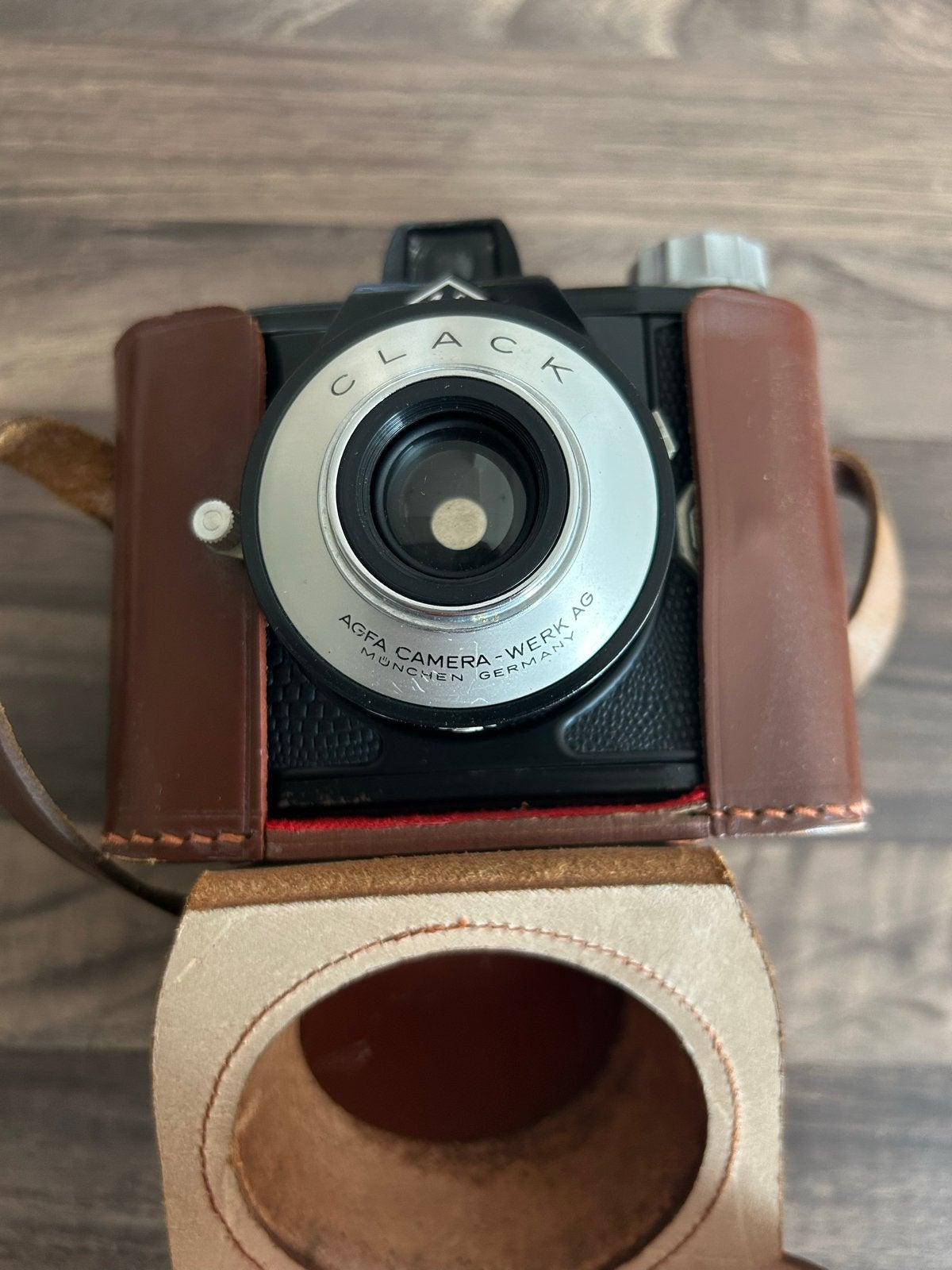 Agfa Clack vintage camera met lederen tas, Ophalen, Gebruikt, Compact, Overige Merken
