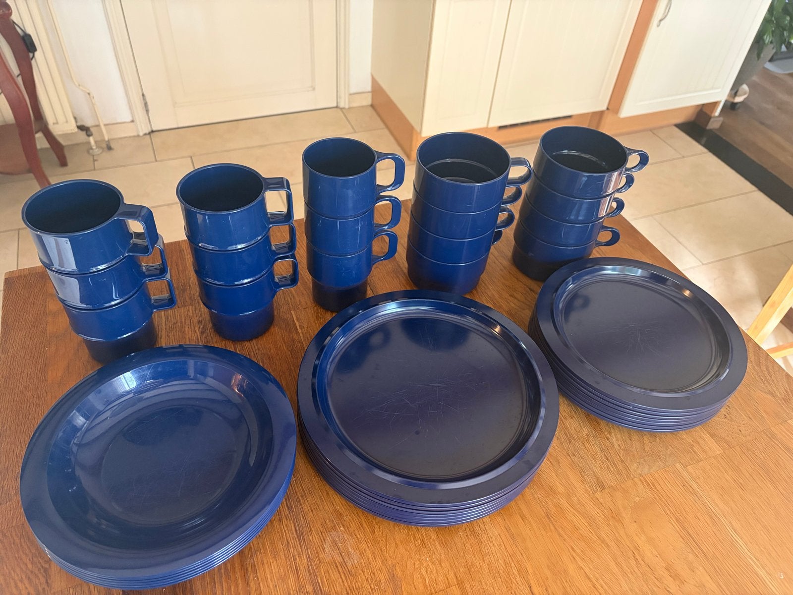 Vintage Mepal Rosti&Coppa servies, 37 delig, Melamine, Blauw, Ophalen of Verzenden, Gebruikt