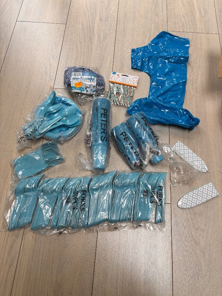Feestpakket 1e verjaardag/babyshower (blauw), Ophalen of Verzenden, Nieuw, Feestartikel, Verjaardag