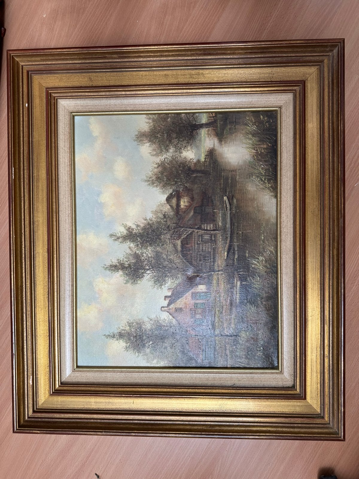 Schilderij van Hokken - Landschap met huisjes, Ophalen, Doek, Realistisch, Gesigneerd