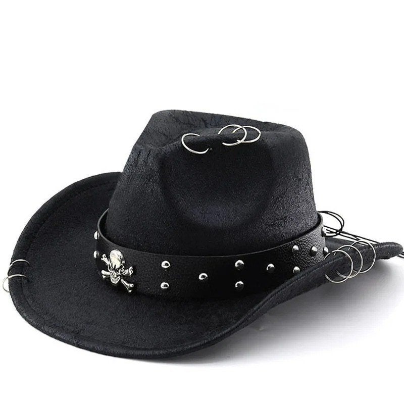 Luxe Cowboyhoed voor heren van nep leer met Skull - Zwart, Kleding | Heren, Hoeden en Petten, Ophalen of Verzenden, Nieuw