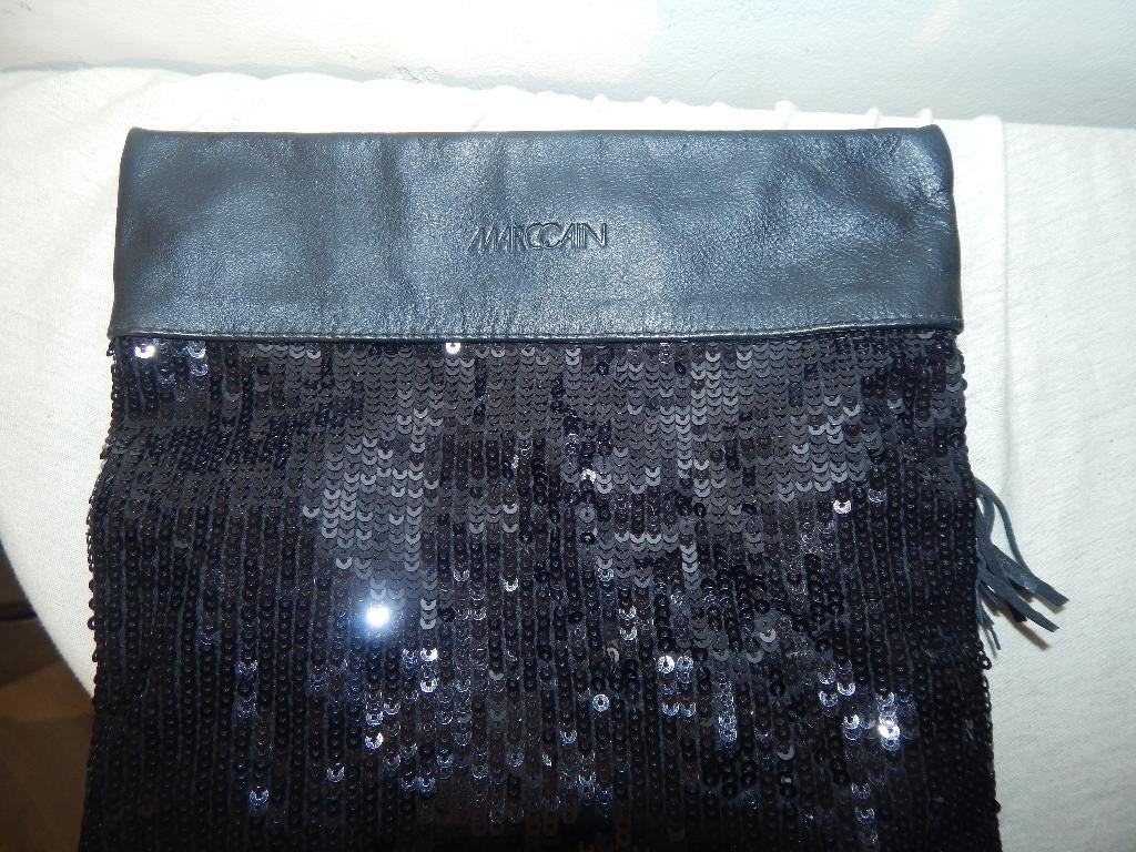 Marccain zwarte clutch lovertjes pailletjes klos ritsje merk, Verzenden, Zo goed als nieuw, Zwart, Avondtasje