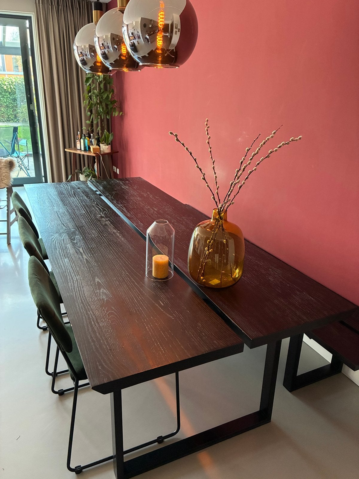 Eettafel met bankje 240x100, Ophalen, Gebruikt, Eikenhout, 200 cm of meer