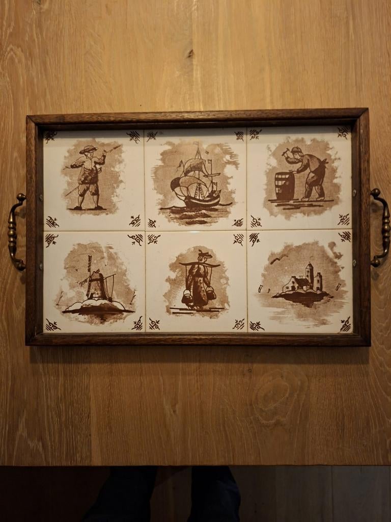 Mooi eiken dienblad met tegels, Ophalen of Verzenden, Zo goed als nieuw, Rechthoekig, Hout