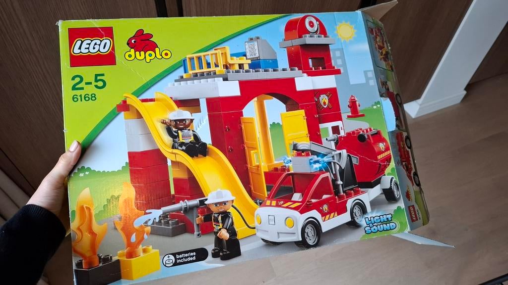 Lego Duplo Brandweer met doos en boekje, Ophalen of Verzenden, Zo goed als nieuw, Complete set, Lego