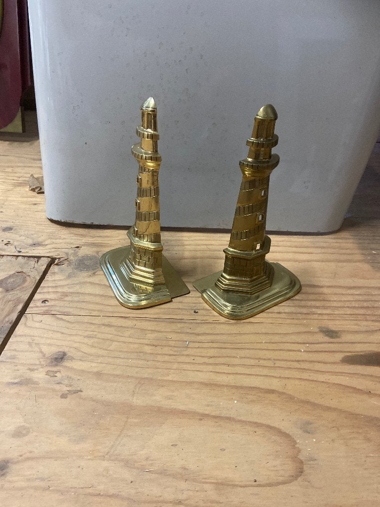 Set van 2 messing vuurtoren boekensteunen, Ophalen, Zo goed als nieuw