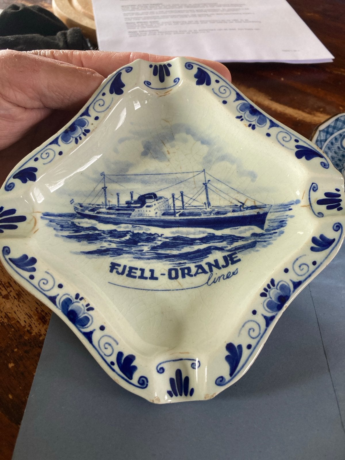 Vintage Delft Fjell-Oranje Lines asbak, Antiek en Kunst, Ophalen of Verzenden