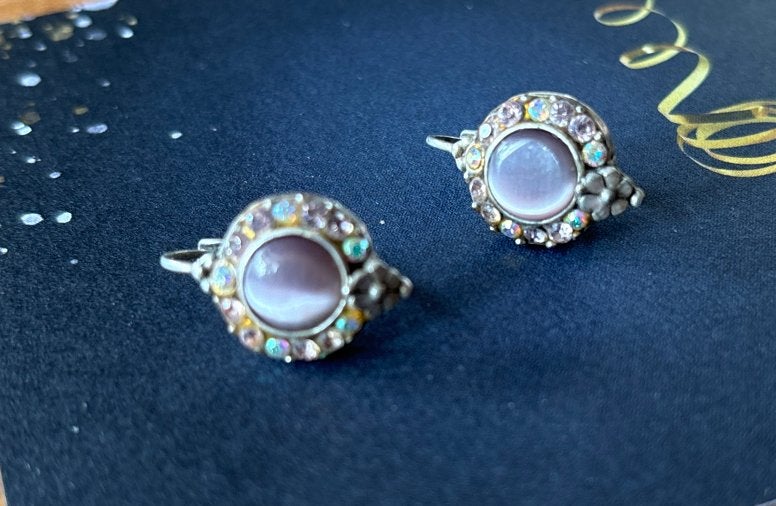Vintage Oorbellen met Edelsteen en Strass, Overige materialen, Ophalen of Verzenden, Met edelsteen, Zilver