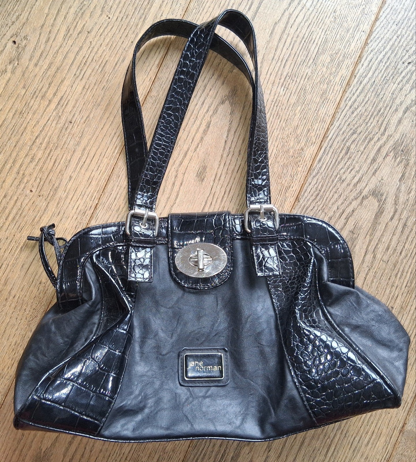 Stijlvolle Jane Norman tas - Zwart met croco-details, Ophalen, Gebruikt, Zwart, Handtas