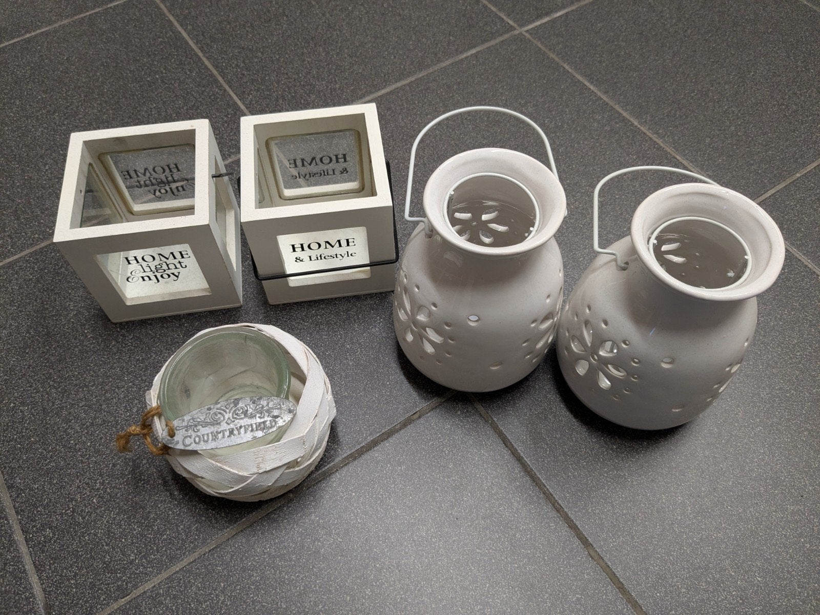 SET VAN 5: waxinehouders waxinelichtjes windlicht, 10 cm, Windlicht, Gebruikt, Ophalen of Verzenden