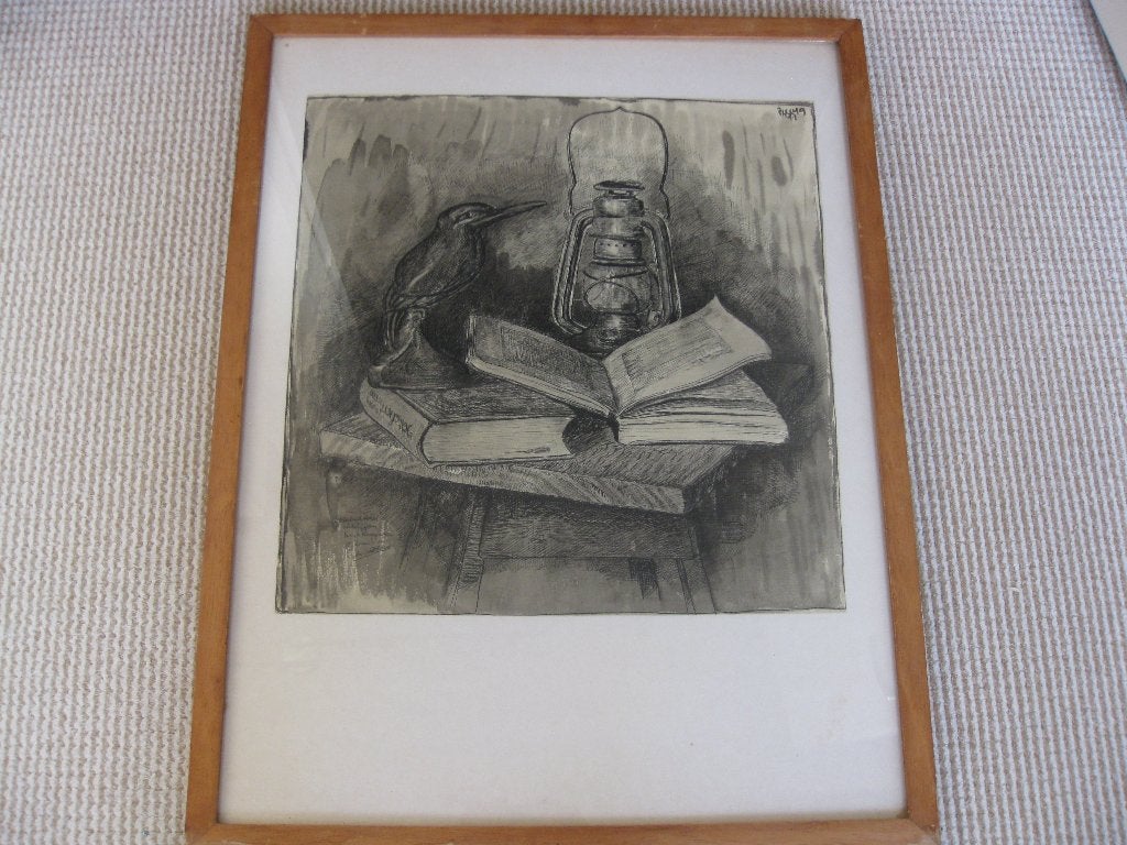 Phil Grisel ( 1923-2008). Pentekening/ aquarel. 1942., Ophalen of Verzenden, Achter glas, Stilleven