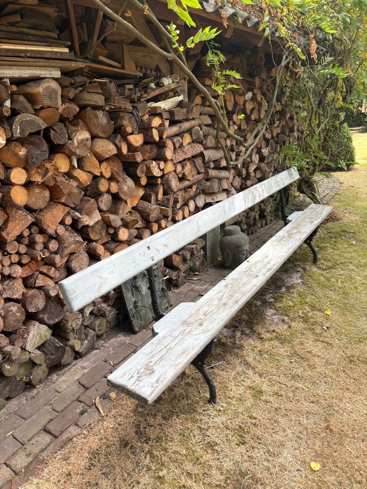 Antiek tuin bank, Ophalen, Zo goed als nieuw, Hout