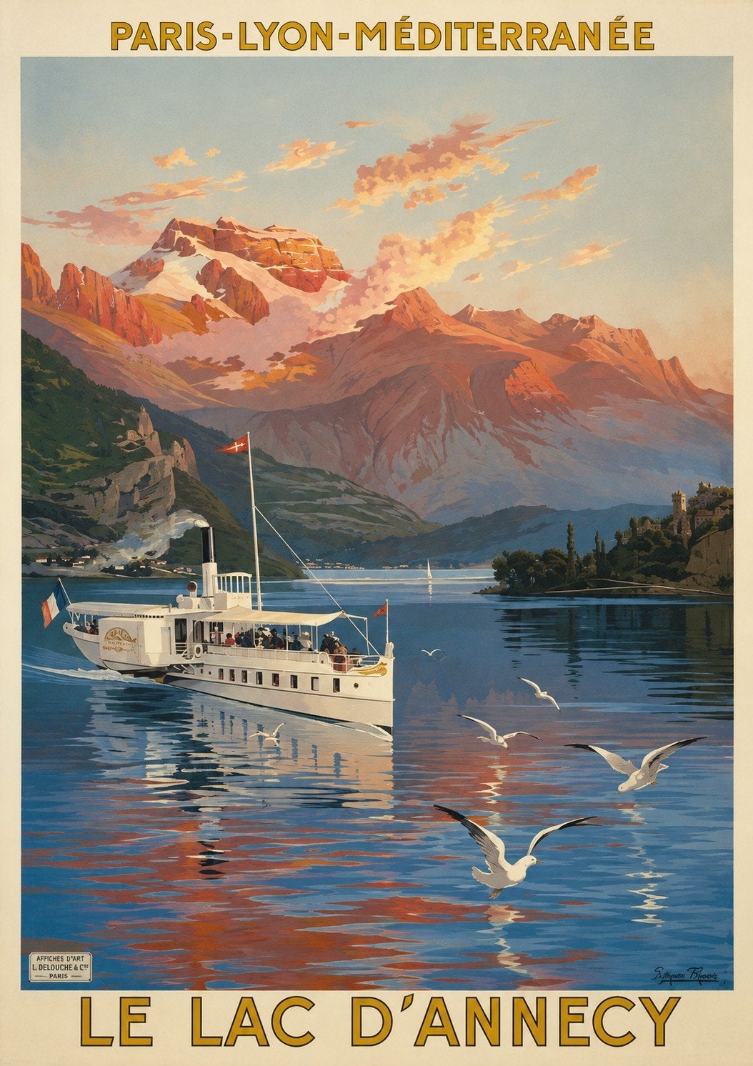 Vintage poster: Le Lac d'Annecy - Paris-Lyon-Méditerranée, Rechthoekig Staand, Deurposter of groter, Nieuw, Ophalen of Verzenden
