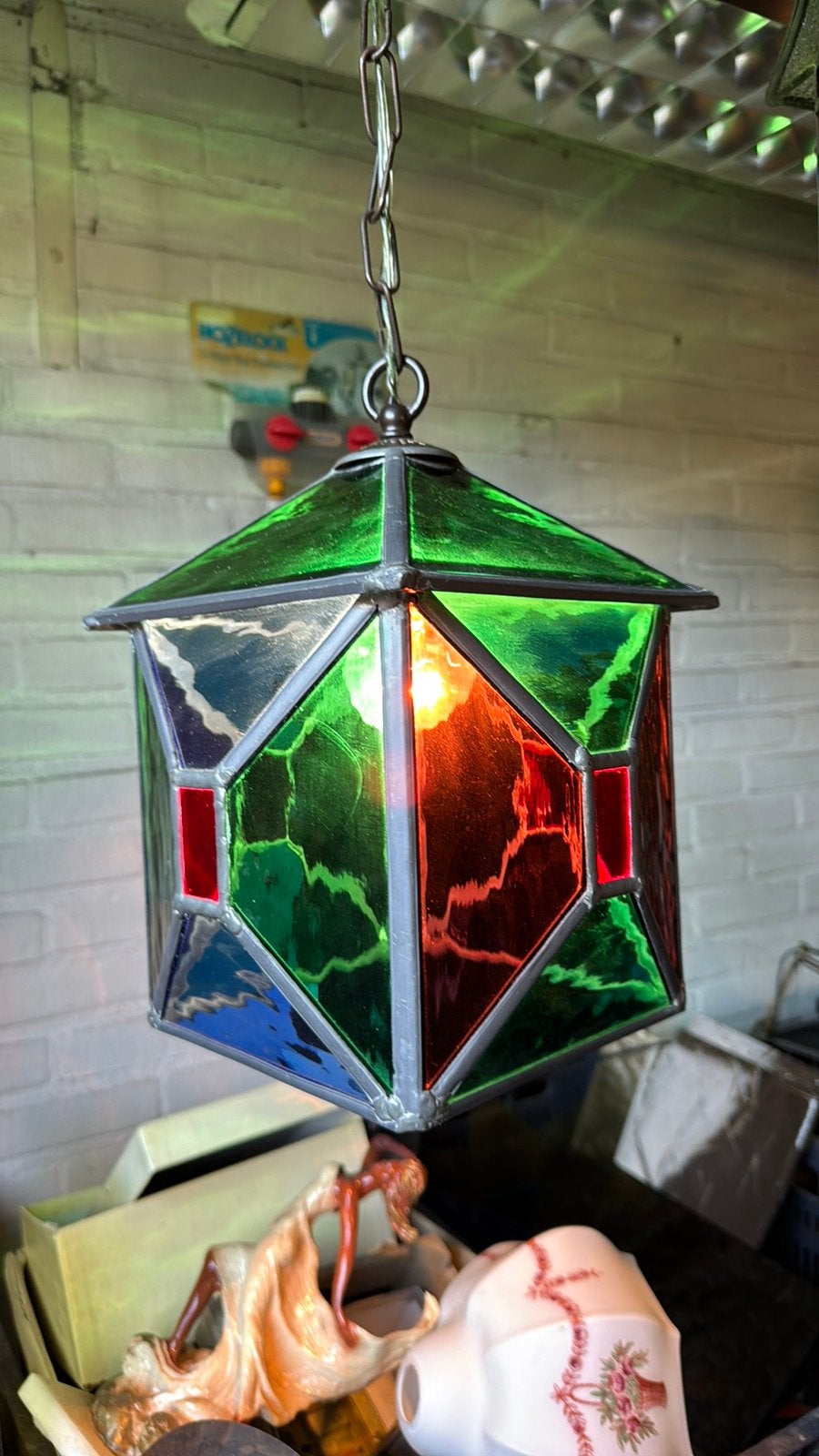 Hele apparte mooie glas in lood lamp, Antiek en Kunst, Ophalen of Verzenden