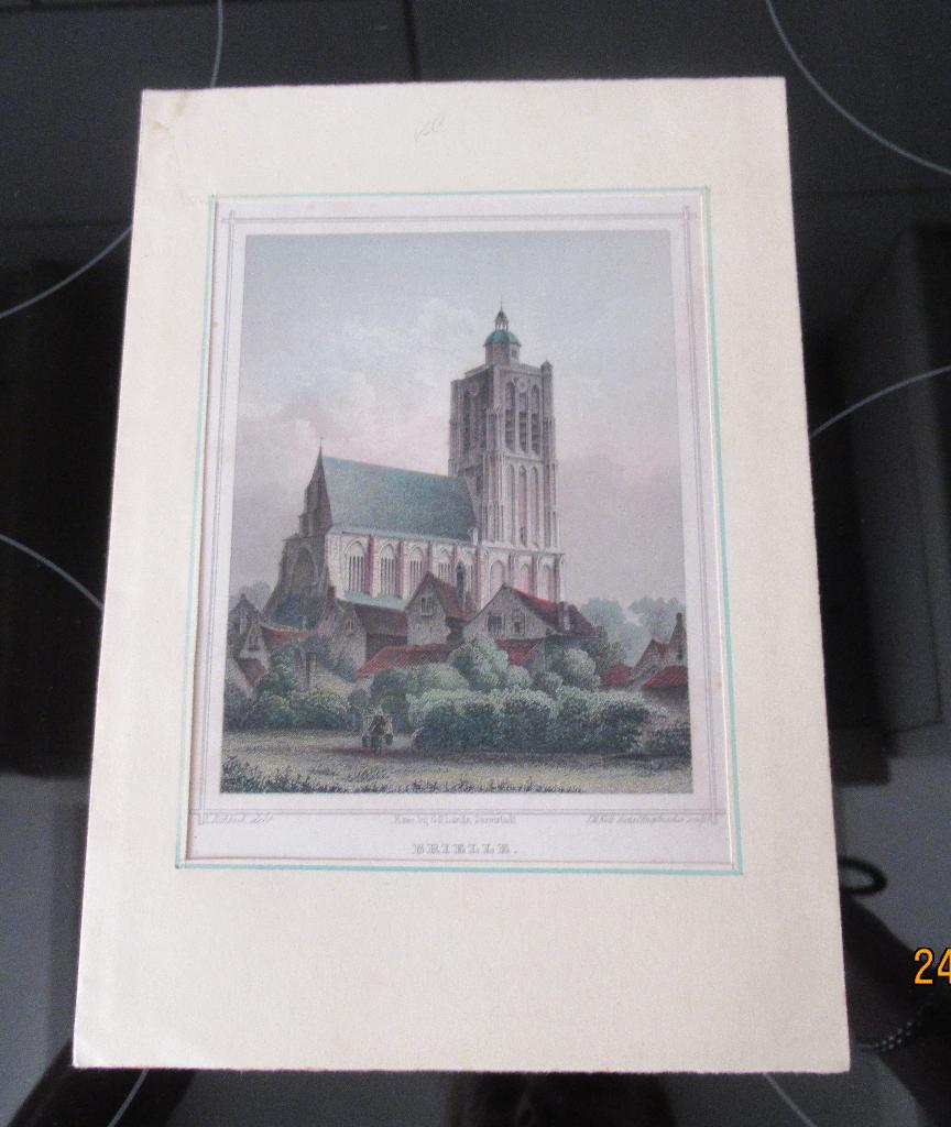 ANTIEK STAALGRAVURE- SINT CATHARIJNEKERK -KOLB -BRIELLE-1858, Antiek en Kunst, Stadsgezicht, Handgekleurd, Ophalen of Verzenden