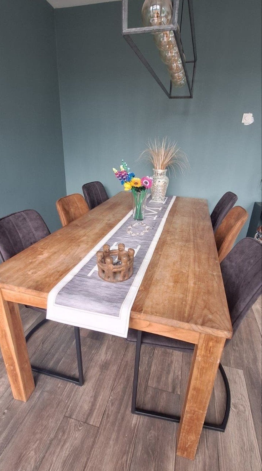 Teak houten eettafel met zes stoelen, Huis en Inrichting, Ophalen, Gebruikt, 200 cm of meer, 50 tot 100 cm