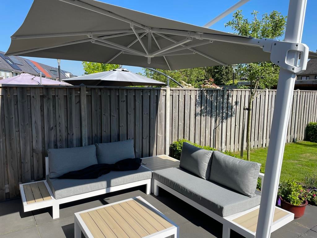 Buitenhof Life loungeset zonder parasol, 4 zitplaatsen, Aluminium, Ophalen of Verzenden, Zo goed als nieuw