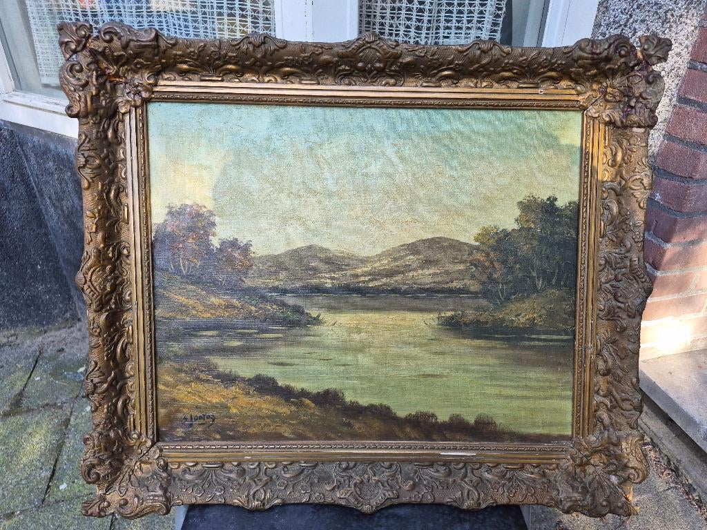Olieverf Schilderij, Landschap met Meertje J Jonton?, Antiek en Kunst, Kunst | Schilderijen | Klassiek, Ophalen