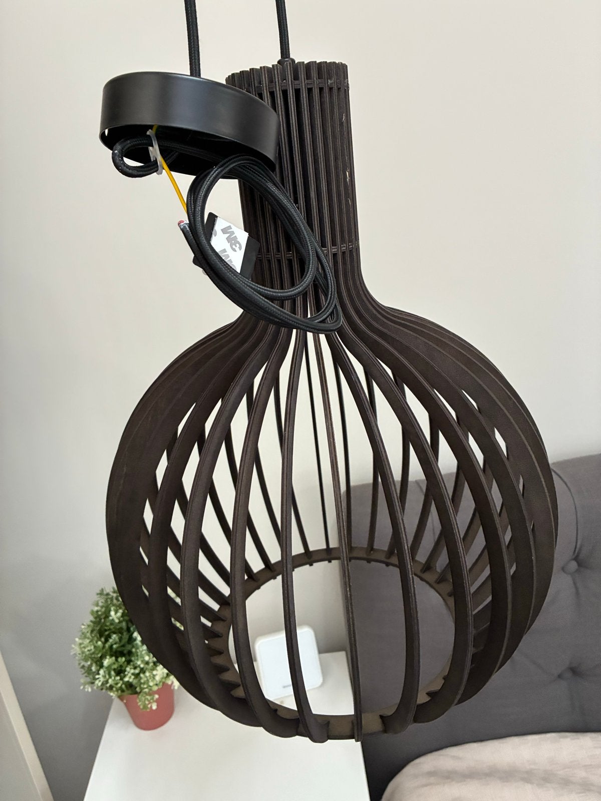 Houten hanglamp - 35 cm diameter - Zwart, Ophalen of Verzenden, Nieuw, Hout, E27 (groot)