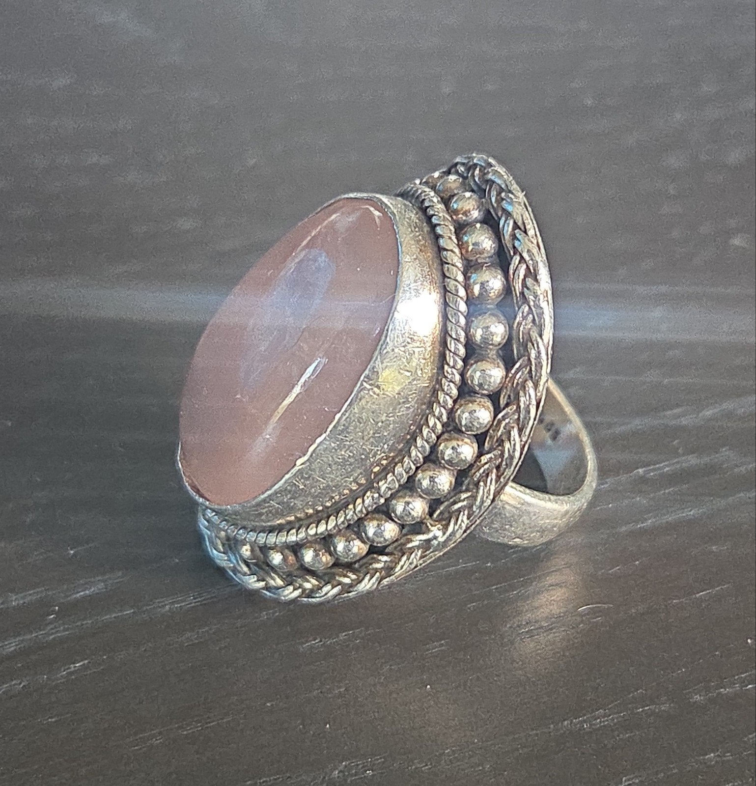 vintage handgemaakte sterling zilveren ring rozenkwarts, Ophalen of Verzenden, Zo goed als nieuw, X, Roze