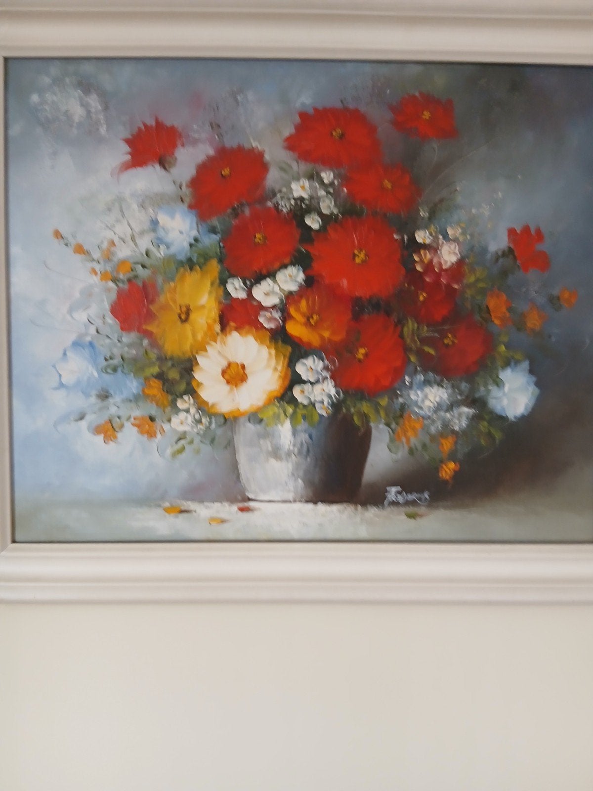 Schilderij met kleurrijk bloemstuk in vaas, Ophalen