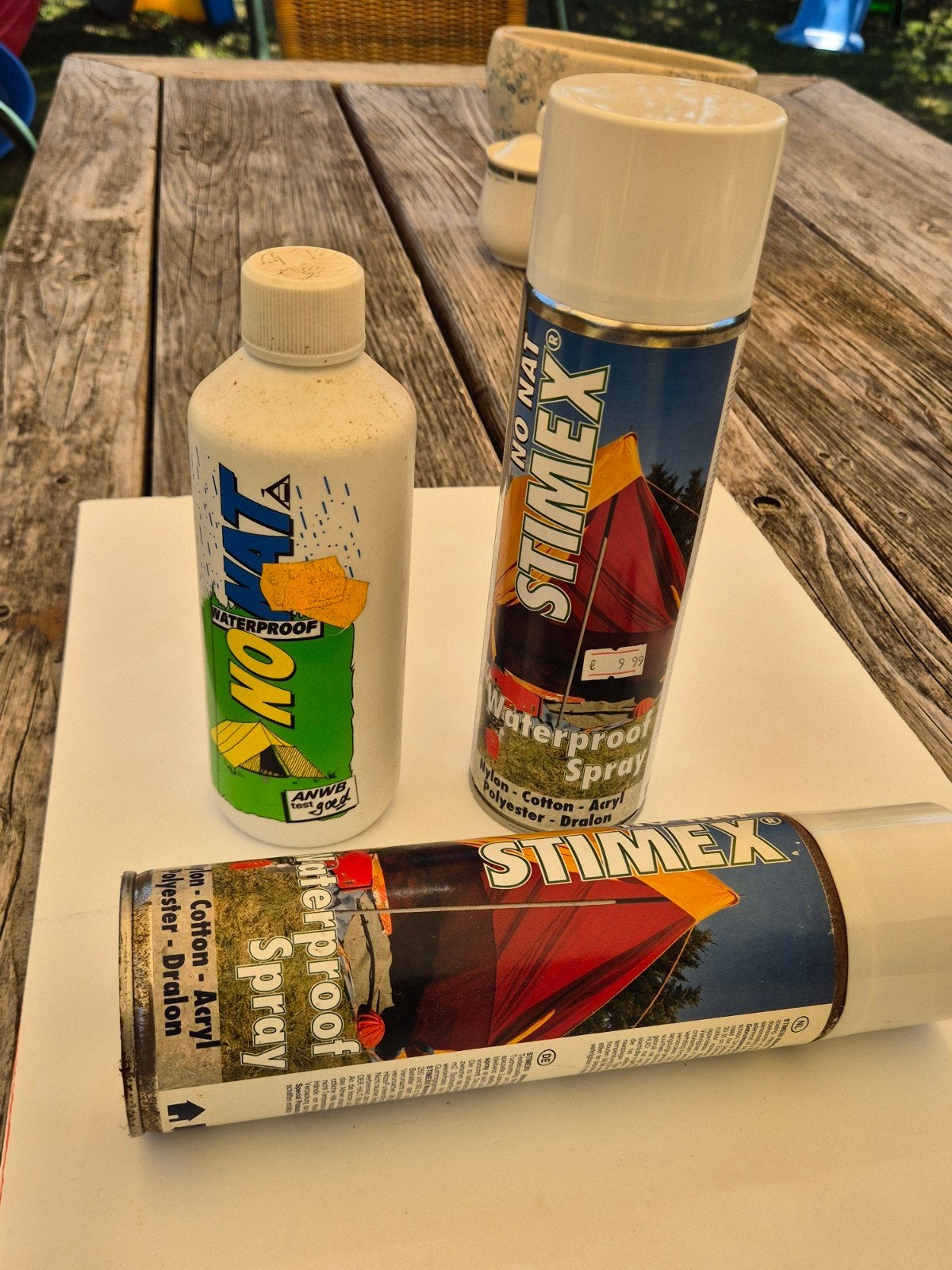 Waterproof impregneer spray voor Tenten en Textiel - Stimex, Ophalen, Gebruikt