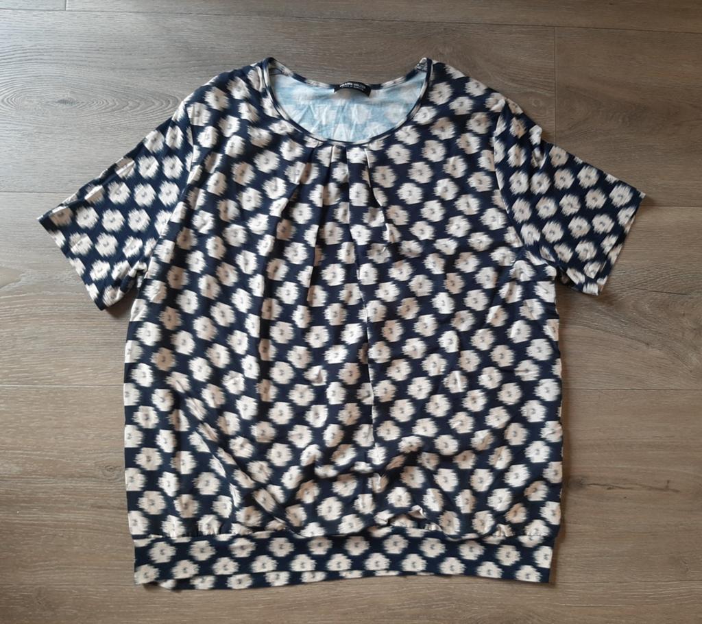 Frank Walder donkerblauwe/crème top maat 48, Blauw, Maat 46/48 (XL) of groter, Ophalen of Verzenden, Zo goed als nieuw