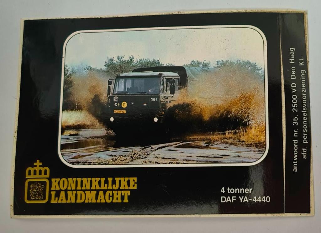 Sticker Koninklijke Landmacht 4 tonner Daf YA-4440, Ophalen of Verzenden, Nieuw, Bedrijf of Vereniging