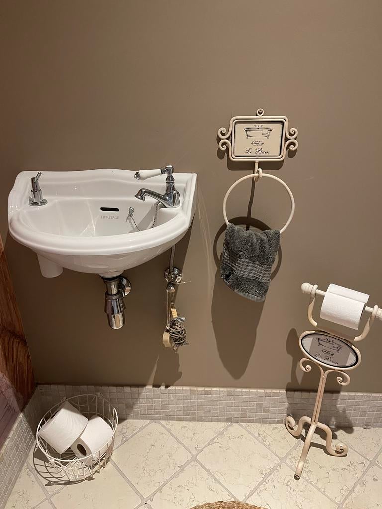 Vintage WC/Bad Accessoires: Rolhouder, Mandje, Handdoekrek C, Ophalen of Verzenden, Gebruikt, Beige, Overige typen