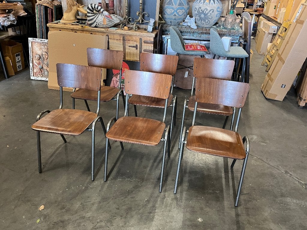 6 Zeer fraaie Stoelen/Schoolstoelen, mooie kwaliteit, Ophalen, Bruin, Zo goed als nieuw, Industrieel/Vintage