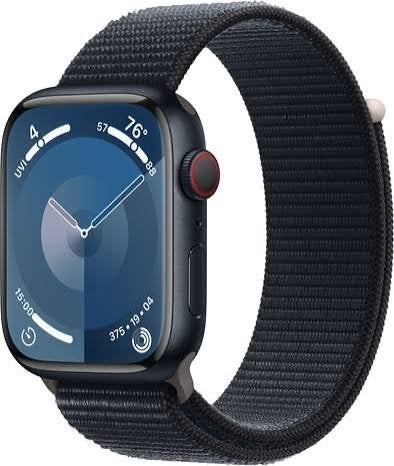 Apple Watch Series 9 45mm Midnight Aluminium Sport Loop, Ophalen, Zwart, IOS, Waterdicht